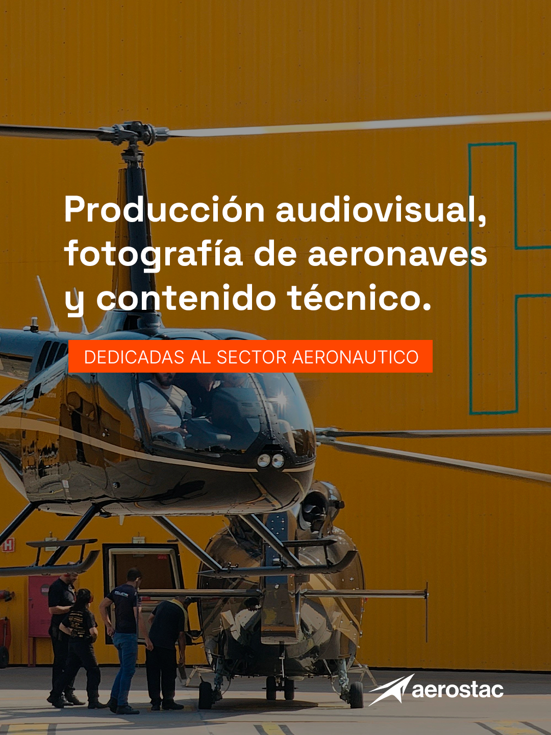 Helicopter in a hangar during aviation audiovisual production